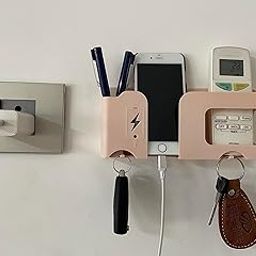 GEOCARTER Wall Mobile Holder | Multi-Purpose Mobile Stand for Wall | Remote Holder & Mobile Charging Stand, Wall Phone Holder for Charging | Kitchen Organizer Rack Wall Mounted | Useful Gadget-Apricot-21