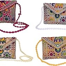 Clutch Bags for Women Rajasthani Embroidery Mirror Work Ethnic Wallet and Purses for Girls - 16x22 Cms - Pack of 4-image-98