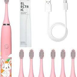 Bioline Kids Children Electric Automatic Toothbrush Kit With 6 Brushes,4 Modes Of Bunny Pink Cartoon Animals Tooth Cleaner Set Oral Care Electric Toothbrush Dental Tools For Age 3-15 Years - 1 Piece-image-55