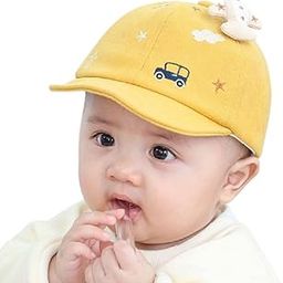Unisex-Child 1 Pc Infant Baseball Car Designed Cotton Cap for Summer- Yellow (6-12 Months)-image-74