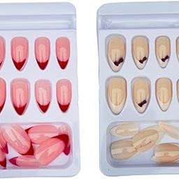 Press-On Nails Set, 48 Pieces Pink and Beige Artificial Nails with Red Tips, Wedding Party Festival Glue-On Nails-image-86