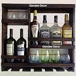 Genuine Decor Small Wooden Wall Cellar Cup Holder Bar Cabinet Wine Glass Holder Rack and Glass Holder with Extra Space (Walnut)-image-31