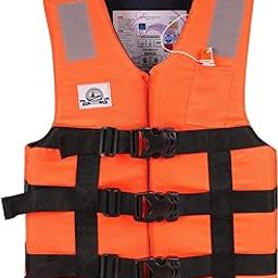 AKMA Life Jacket with IRS Approved Whistle, 3-Buckle for Adults Weighing Upto 120+ Kgs (Model - Nautical) (Orange & Navy Blue)-picture-41