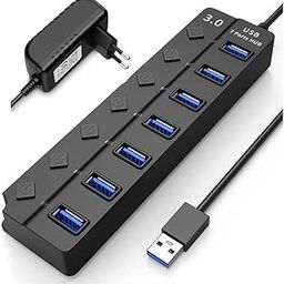 7 Ports 3.0 USB HUB 5 Gbps LED Indication Black with 5V-1A DC Adapter & LED (Dual Pin DC)-picture-20