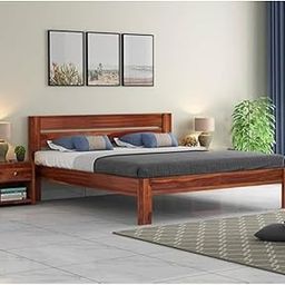 VIVENTO Sheesham Wood Queen Size Bed Without Storage Soild Wooden Cot Bed Double Bed Furniture for Bedroom Living Room Home - (Teak Finish,)-image-17