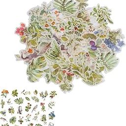 HASTHIP 60 Washi Tape Paper Self-Adhesive Sticker Vintage Plant Bird Sticker Flower Sticker For DIY Scrapbooking Diary Albums Tea Cup Laptop Notebook Decoration (Flower And Bird), 8.6 cms-image-20