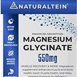 Naturaltein Magnesium Glycinate 550mg – Supports Sleep, Brain Relaxation, Muscle Recovery & Heart Health – Enhanced Absorption, No Digestive Distress – 60 Tablets-32