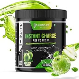 iMUSCLES NUTRITION Instant Energy Pre Workout Supplement Powder with Creatine Monohydrate, Arginine, Beta-Alanine, Electrify Muscle Pump, Caffeinated, for Men, Women [200gm, 40 Servings, Green Apple]-17