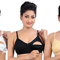 Maternity Bra for Women Feeding | Set of 3 Non Padded Cotton Nursing Bras with Front Open Durable Buckles for Easy Breastfeeding Access-image-76