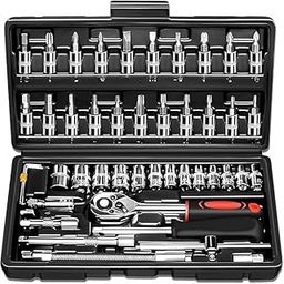 46 in 1 Pcs Combination Wrench Set/Socket, Car&Bike Repairing Hand Tool Long Handle Kit 46pcs Combo Tools Repair Box for Spanner Force Kit, Tools Set-image-92