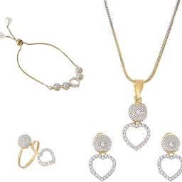 zeneme Jewellery Set for Women American Diamond Necklace Set with Earrings, Bracelet and Ring Jewellery for Girls and Women-picture-14