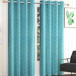 Exporthub Set of 2 Piece Heavy Quality Polyester Texture Design Aqua Blue Color Eyelet Door Curtains - Door - 7 feet Long (EHSPR921_74)-10