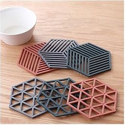 Ality Trivet Mats,6 Pcs Silicone Table Mats Heat Resistant Hot Pans Non-Slip Pot Holders Placemat for Bowl Dishes Kitchen Cooking Dining - Triangle & Line Mix (Set of 6)-30