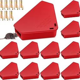 12 Pcs Mice Station with Key Triangle Bait Station Reusable Rodent Trap Bait Box, Keeps Children and Pets Safe Indoor & Outdoor, Bait Not Included, Suitable for Small Mice (Red)-16