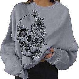 Halloween Sweatshirt Costume Clothing Tops for Women Grey Half Face 2XL-image-77