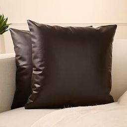 Encasa XO Faux Leather Throw Pillow Covers 60x60 cm Set of 2 | Decorative Cushion Covers | Modern Farmhouse Pillow Cases for Outdoor, Living Room, Bedroom, Couch, Sofa-image-35