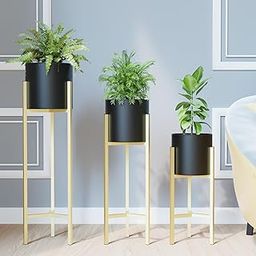 WonderStand HELIOS Plant Stand for Living Room | Metal Planters for Indoor Living | Planter Pots included (Set of 3 Flower Pots, Black)-image-95