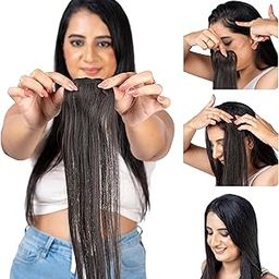 Invisible Hair Patch (Natural Black, 12 Inch 1 Pack) | 100% Indian Human Hair Extensions for Women & Girls | Natural-Looking Volumizer | Undetectable, Durable & Non-Damaging Clip Mechanism-image-44