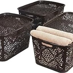 Amazon Brand - Solimo Royal Multipurpose Storage Basket With Lid- Large (Set Of 3, Brown) - Fabric, Rectangular-picture-30
