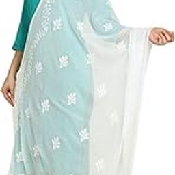 Women's White Embroidered Chiffon Dupatta With Pom Pom Lace, Free Size-6