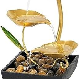 Metal Tabletop Water Fountain - Decor Ornaments with Waterfall Desktop Lotus Fountains, Deep Basin and Natural River Rocks, Indoor Zen Relaxation for Office, Bedroom Decor Item-image-96