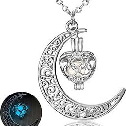 Glow In The Dark Moon with hanging Heart Pendant Necklace | Frozn Forest Girls Pendant Necklace-image-96