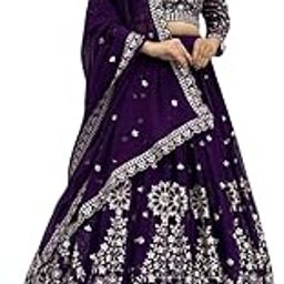 Women Foux Georgette Embroidery Work || Full-Stitched Lehenga Choli For Women with Dupatta For Navrati || Wedding-image-83