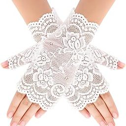 Lace Gloves Short Lace Fingerless Gloves Floral Bridal Glove for Women Flower Embroidered Tea Party Wedding Opera Prom-image-7