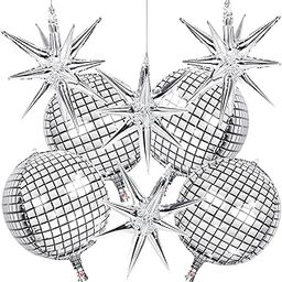 Toys Treasure We Deliver Smiles 8 pcs 22Inch Silver Disco Ball Ballons, 4D Large Foil Balloons with Metallic Star for 70s Disco Dance Birthday Graduation New Year (Silver Star/Disco Ball 8pcs)-image-30
