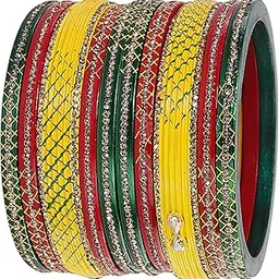 zulka Traditional Lac Bangles For Women & Girls Rajasthani With Golden Zircon Diamond Stone | Fancy Bridal Lakh Bangles Set Latest | Girl's Bangles | Lakh Chudi | Lac Kada Chuda Set-Pack Of 10 Bangle-picture-18