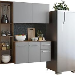 Madesa Compact Kitchen Set with Cabinets Ample Storage 120 Cm Wide with Multiple Compartments, 8 niches, 1 Drawers and Suspended Kitchen - Brown/Gray-image-62