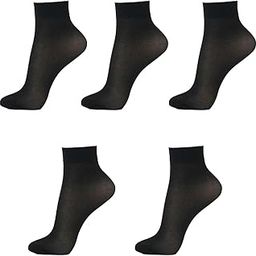 Summer Socks Women's Ankle Length Ultra Thin Lightly Trnasparent Nylon Summer Ankle Length Skin Socks with Pack of 5 (Free Size) color Black 04-7
