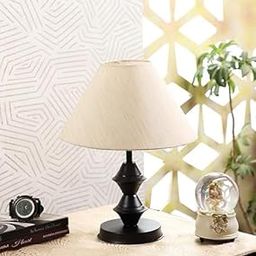 Off White Cotton Shade with Black Metal-Iron Base Table Lamp | Elegant Bedside & Desk Lamp for Bedroom, Living Room, Office, Home Décor & Gifting (Height : 13 Inch/No Blub Included)-image-17