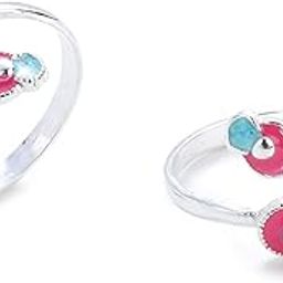 925 Silver Pink Enamel Finished Toe Ring for Girls & Women - 4 Grams-image-20