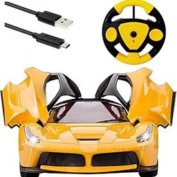 FAMOUS QUALITY Big Size Remote Controlled Sports Racer Car Toy for Kids with Openable Doors and LED Lights and Sound High Speed RC Car (Yellow)-image-15