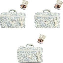 MAYCREATE® Makeup Organizer Bag Large Cosmetic Floral Print Soft Cotton Toiletries Bags for Women Travel Toiletry Pouch with Handle 25x15x16cm 3PCS-35