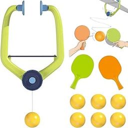 Adjustable Door Frame Ping Pong Trainer - Table Tennis Practice Set with Wall Clamp & Retractable Ball Rope, 2 Rackets 6 Balls, for Kids Adults Indoor Training Ages 6+-1