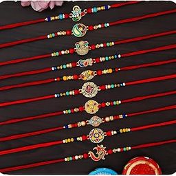 Combo of 10 Rakhi Set for Men With Roli Chawal Best Wishes Greeting Card Rakhi for Brother-16