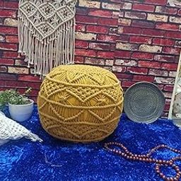 Hand Woven & Knitted Cotton Macrame Pouf | Ottoman | Footrest - Bean Bag, Floor Chair - Great for The Living Room, Bedroom and Kids Room - Small Furniture (18x18x16 Inches - Mustard)-image-32
