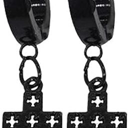 sullery Religious Jewelry Christmas Jesus Cross Black Stainless Steel Hoop Earring-picture-26