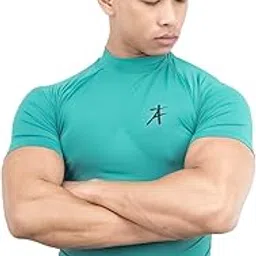 athflex Men's High-Neck Compression T-Shirt - Nylon Spandex Blend, Moisture-Wicking, 4-Way Stretch, and Muscle Support Sportswear for Workout,Fitness & Gym-picture-2