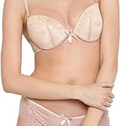 Women's Sexy Bra Panty Set -Ladies lace Underwire Bra & Everyday Bras (Nude,34B)-image-2