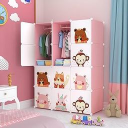 Sunderlook Plastic Wardrobe for Kids Clothes – 12 Door Collapsible Wardrobe, DIY Foldable Baby Almirah for Clothes, Heavy Duty Freestanding Storage Baby Cupboard for Kids (Pink KTA1, 12 Door)-17