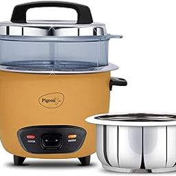 Pigeon Inox Pro Rice Cooker with Steamer, 1.8 litres | Stainless Steel Lid | 700 Watts | 1 Steel Cooking Pot | Measuring Cup | Spatula | Energy Efficient Cooking (Yellow)-image-66