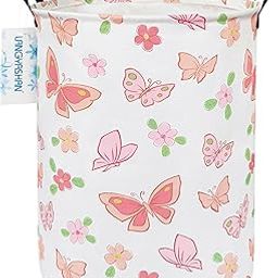 LANGYASHAN Laundry Basket Canvas Fabric Collapsible Organizer Basket for Storage Bin Toy Bins Gift Baskets Bedroom Clothes Children Nursery Hamper (Pink Butterfly)-image-34