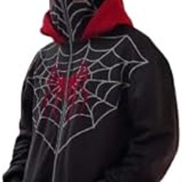 Men's Cotton Spider Man Zipper Hoodie with Face Mask Trendy and Comfortable (Black & Red)-image-96