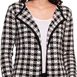 Women Black & White Chequered Lapel Collar Full Sleeves Cardigan Sweater-image-1