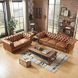 Expert wooden City ! 3+2=5 Seater Chesterfield Sofa Set Luxury Engineered Wood, Fabric Leatherette & Valvet | Modern Classic Sofa in for Home Living Room & Office (Brown AM)-image-20