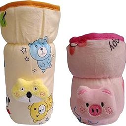 Manan Shopee Bottle Covers for Philips Avent/Broad Neck Soft Plush Stretchable Baby Feeding Bottle Tote Bag Cover with Strap (125ml, 120 ml and 140ml & 250, 260, 330 ml Feeders- Pink/Yellow)-25