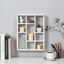 DIAMOND WOOD ARTS 9-Slot Shelf Wood Wall Mountable & Freestanding Shelf for Table, Desk.Living Room,Kitchen,Children Room(Rustic White)-image-21